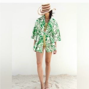 ZARA LINEN BLEND PRINTED KIMONO SIZE M-L